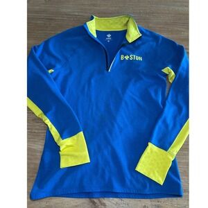 Rabbit Boston Quarter Zip Running Pullover Blue Yellow Womens Large Thumbholes